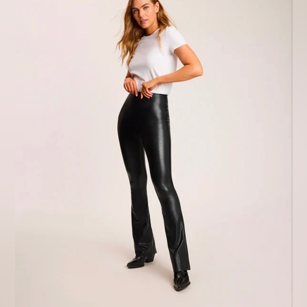 Commando Black Faux Leather Flared Leggings Shaping High Rise VeganLeather $200+